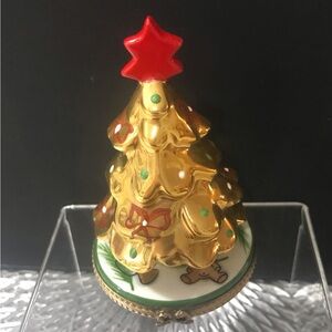 Vintage, Limoges Hand-Painted Gold Christmas Tree Ornaments with Red Star